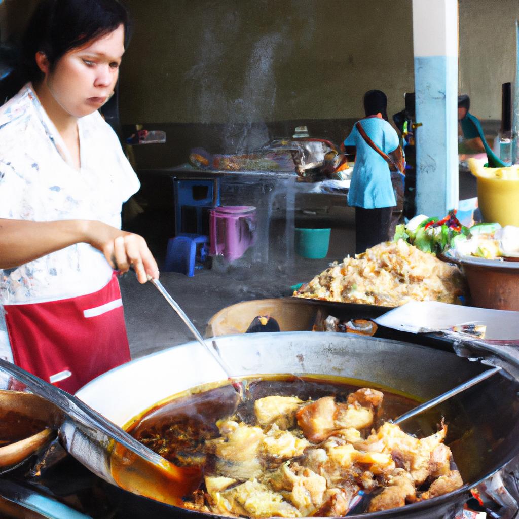 Woman cooking at food stall